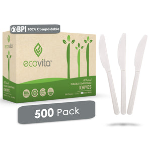 Ecovita Compostable Biodegradable Knives 500 Cutlery Utensils Bulk Size