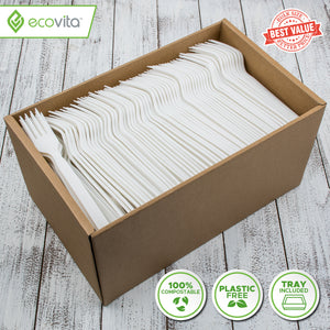 Ecovita Compostable Biodegradable Forks Plastic Free Tray Bulk Size