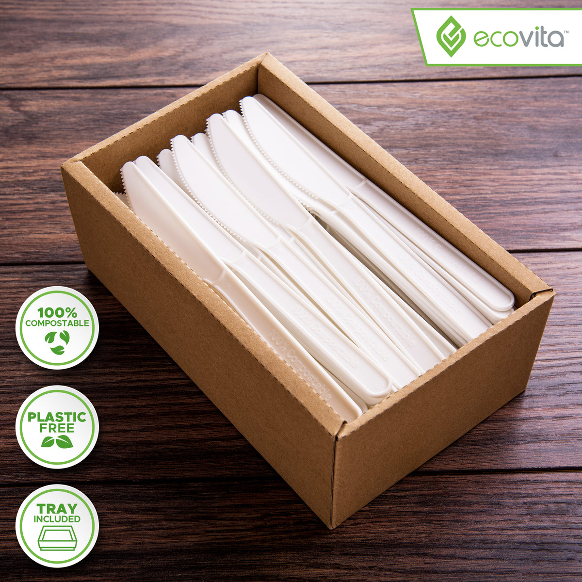 100% Compostable Knives - Disposable Eco Knife Utensil Sets - Eco Friendly Alternative to Plastic Knives, Size: 7.1 in