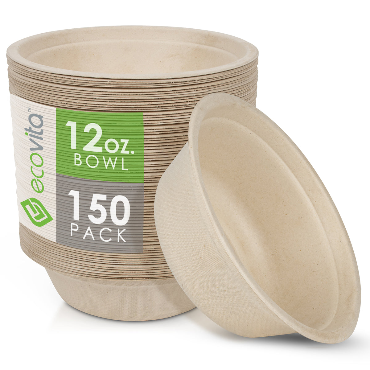 125 Pack 12oz Biodegradable Bowls - Heavy Duty Sugarcane Fiber Disposable Bowls For Hot & Cold Food