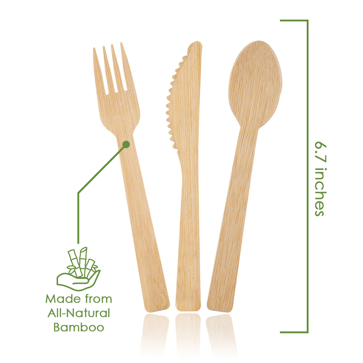 100 Bamboo Compostable Forks Spoons and Knives 380 Piece Eco Cutler