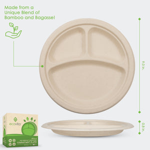 100% Compostable Paper Plates [9 in.] Compartments – 150 Disposable Plates Eco Friendly Sturdy Tree Free Alternative to Plastic or Paper Plates