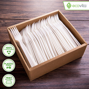 Ecovita Compostable Biodegradable Forks Plastic Free Tray