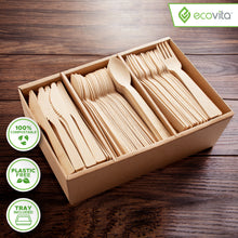 Load image into Gallery viewer, Compostable Bamboo Forks Spoons Knives Biodegradable Forks Spoons Knives Utensils Cutlery Tray