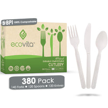 Load image into Gallery viewer, Ecovita Compostable Biodegradable Forks Spoons Knives Cutlery Utensils White