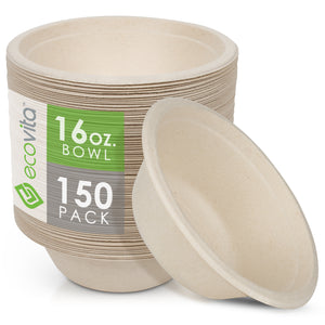 150 Pack] 16 oz Compostable Paper Bowls with Lids Heavy-Duty