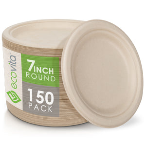 Ecovita 100% Compostable Paper Plates [7 in.] – 150 Disposable Plates Eco  Friendly Sturdy Tree Free Liquid and Heat Resistant Alternative to Plastic