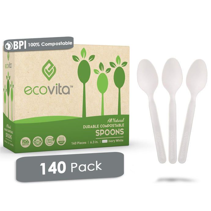 Ecovita Compostable Biodegradable Spoons 140 Cutlery Utensils