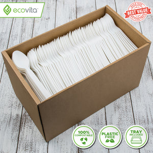 Ecovita Compostable Biodegradable Spoons Plastic Free Tray Bulk Size
