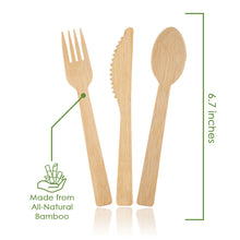 Load image into Gallery viewer, 100% Bamboo Compostable Forks Spoons and Knives - 380 Piece Eco Cutlery Combo Set - Eco Friendly Alternative to Wooden Utensils