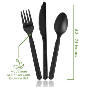 100% Compostable Forks Spoons and Knives - 380 Piece Eco Cutlery Combo Set - Eco Friendly Alternative to Plastic Silverware