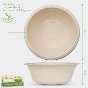 100% Compostable Paper Bowls [16 oz.] – 150 Disposable Bowls Eco Friendly Sturdy Tree Free Alternative to Plastic or Paper Bowls