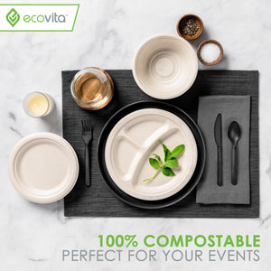100% Compostable Paper Plates [9 in.] Compartments – 150 Disposable Plates Eco Friendly Sturdy Tree Free Alternative to Plastic or Paper Plates