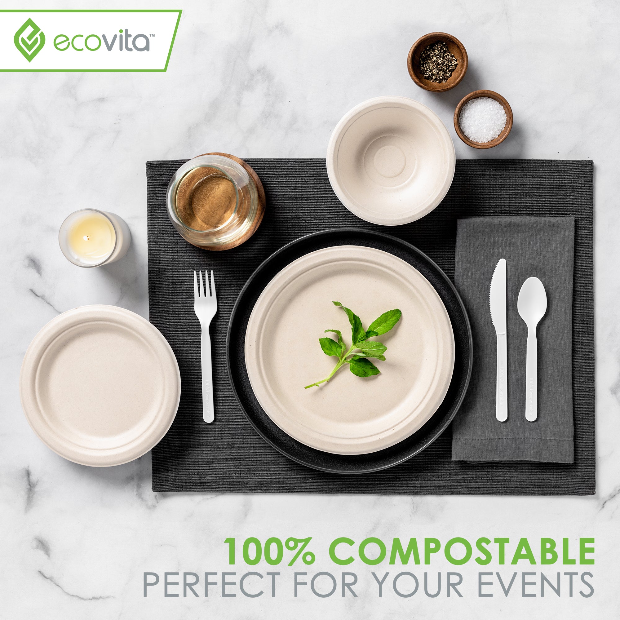 ECOLipak 100% Compostable 10 inch Paper Plates, 150 Pack Heavy