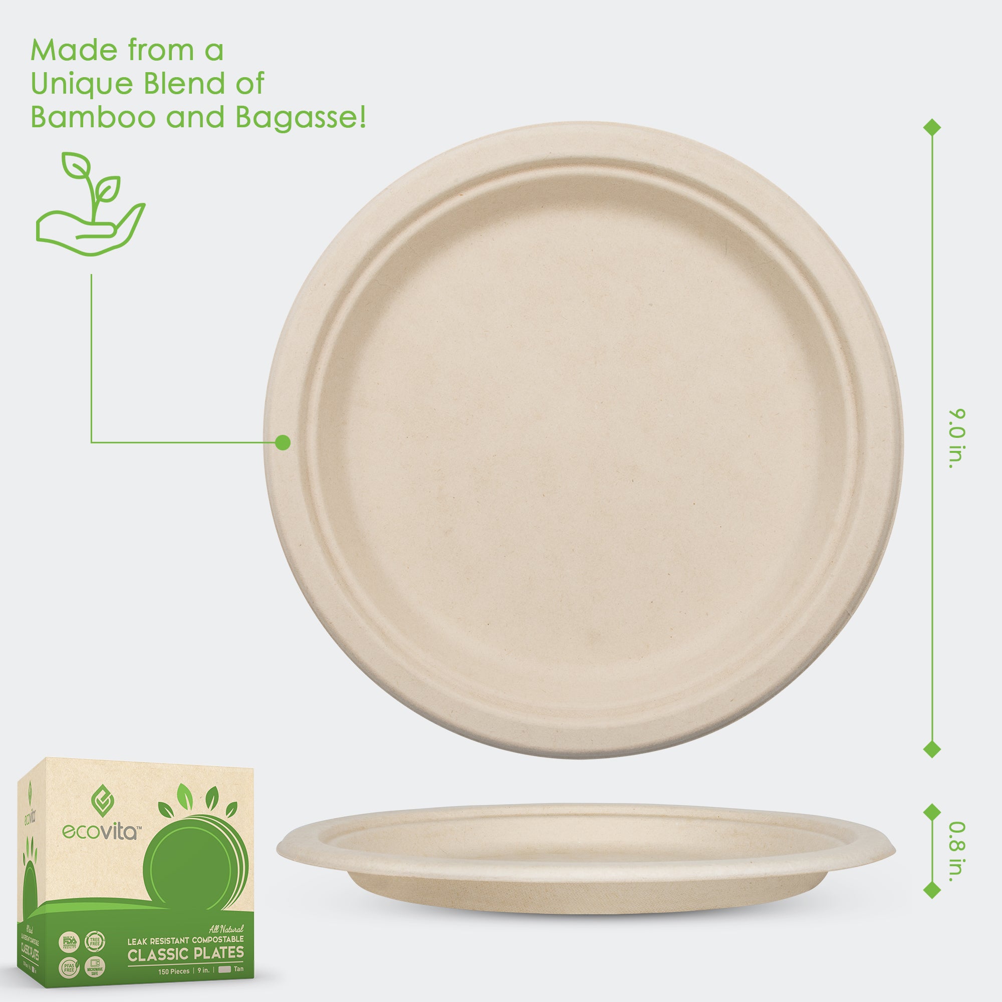 Eco Biodegradable Disposable Sugarcane Bagasse Party Plates 9 Inch