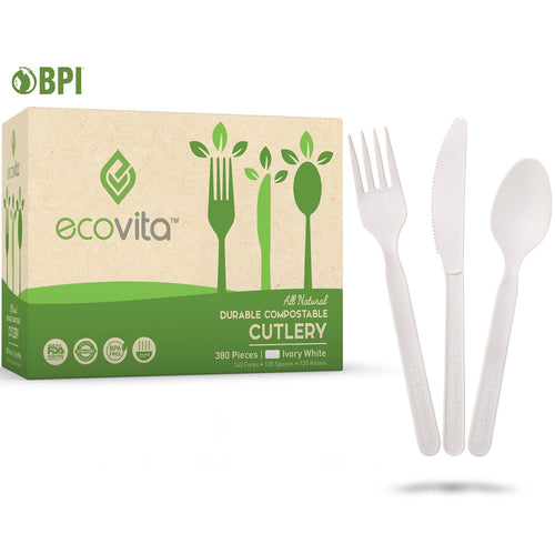 Ecovita Compostable Biodegradable Forks Spoons Knives Cutlery Silverware Utensils