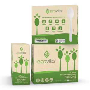 Ecovita Compostable Biodegradable Spoons 140 Cutlery Utensils
